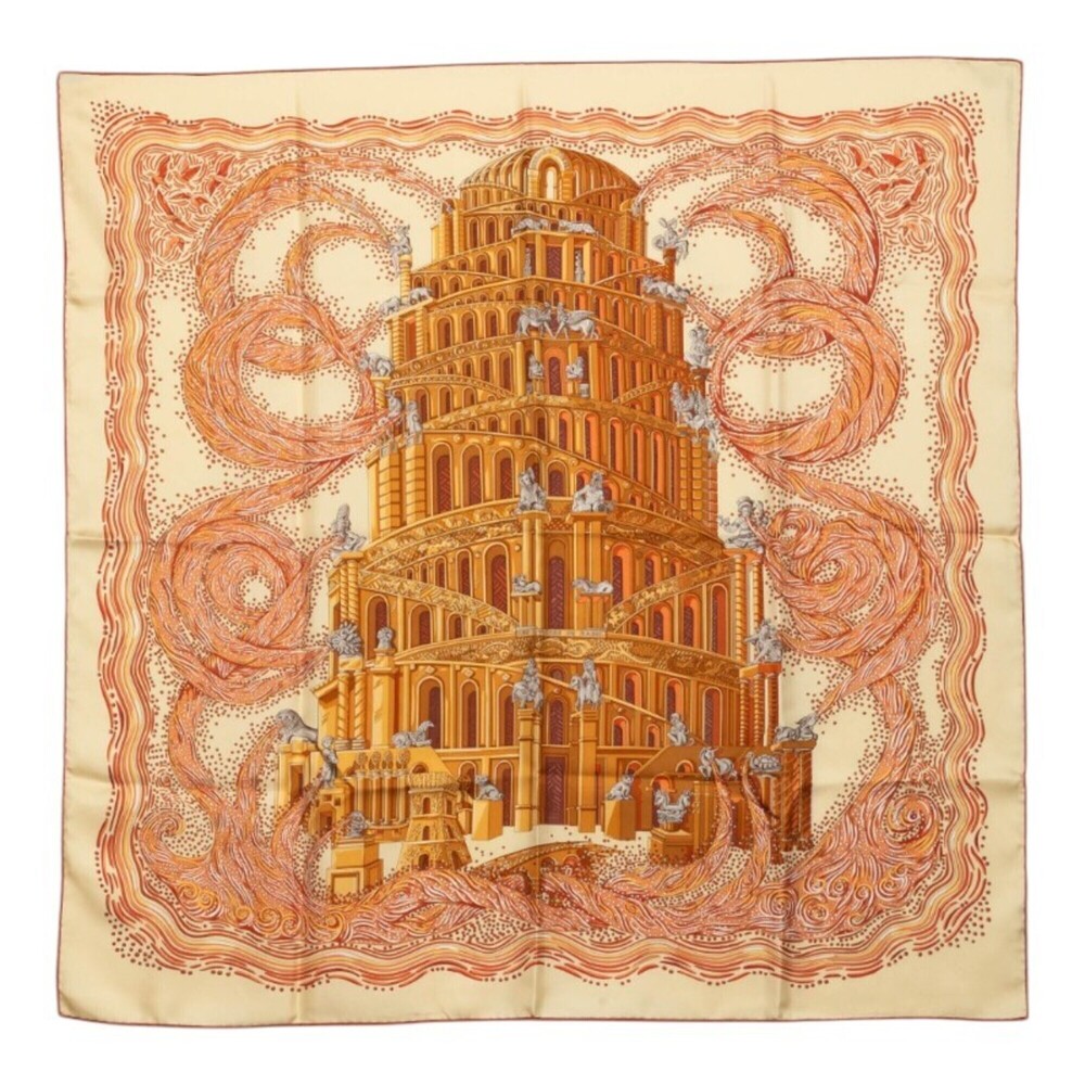 Hermes Carre 90 Rivers of Babel Scarf (LES RIVIERES DE BABEL) Brown Silk Women's